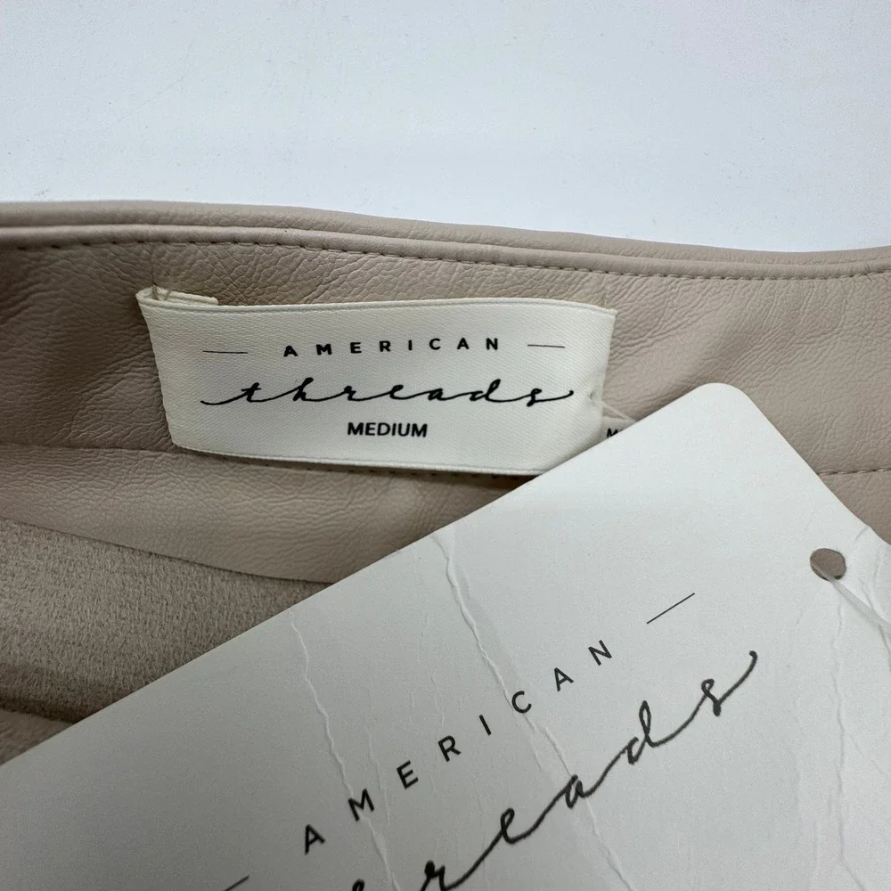 American Threads Faux Leather Ruffle Wrap Skort Beige Women's Medium NWT Flawed